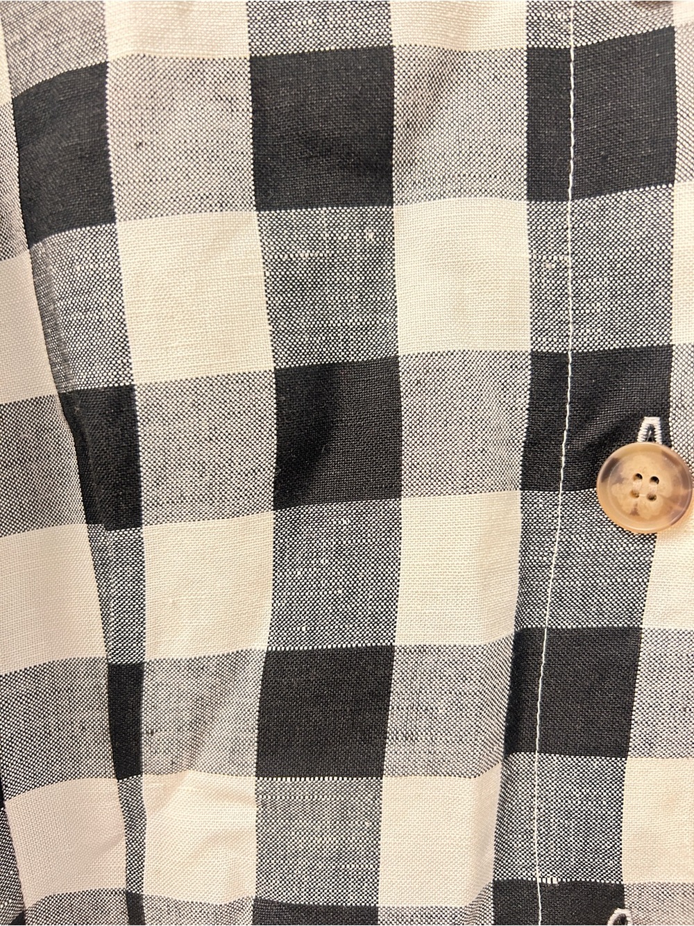 LOFT Black & White Linen Gingham Button-Front Midi Dress - Picture 3 of 4